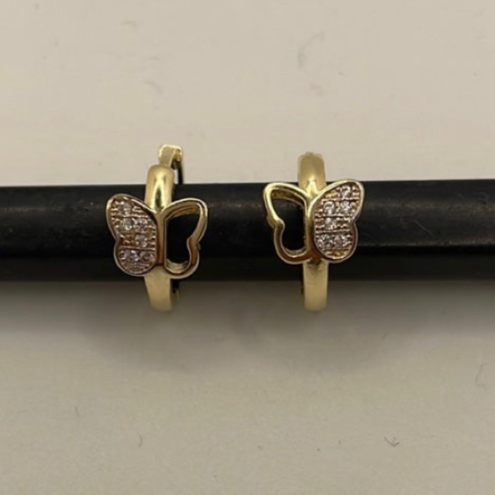 14K Gold Butterfly  Huggie Earrings - Picture 2 of 5